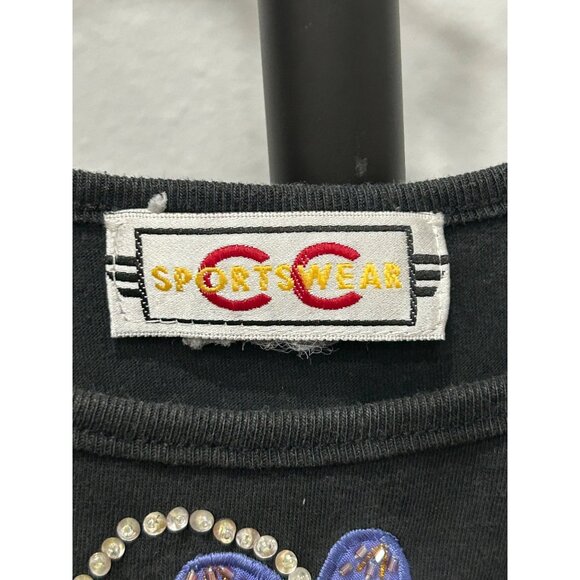 CC Sportswear Black Tank Top With Embroidered Flower Design - Picture 5 of 7